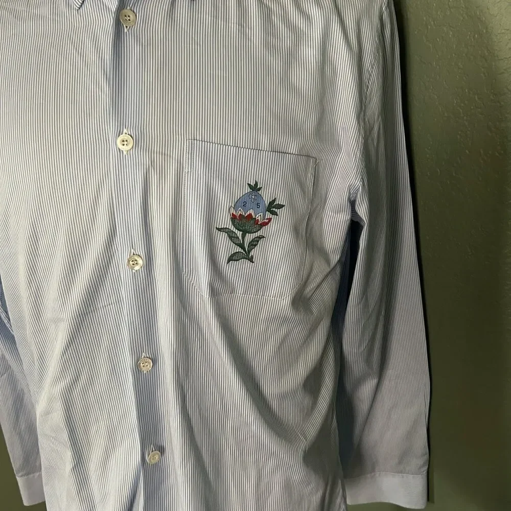 Gucci Light Blue Pinstriped Shirt Embroidered Flower pocket, Size 42 Preowned